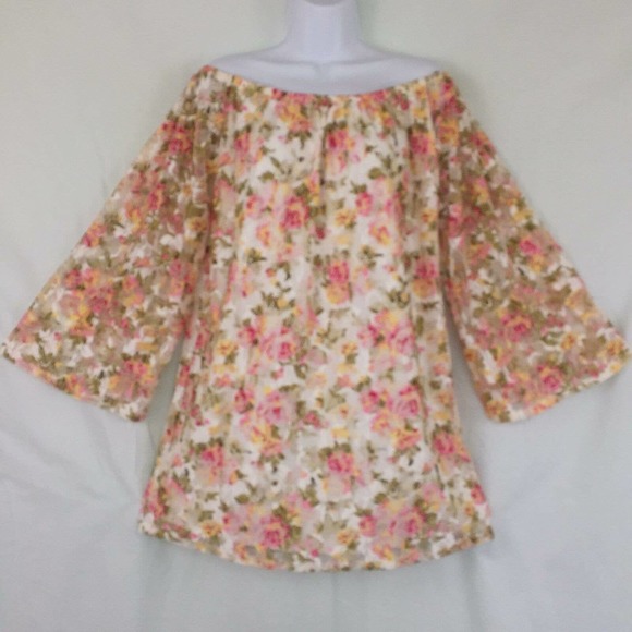 Dainty Hooligan Off Shoulder Tunic Dress Size S Roses Floral Lace Overlay Lined - Picture 6 of 13